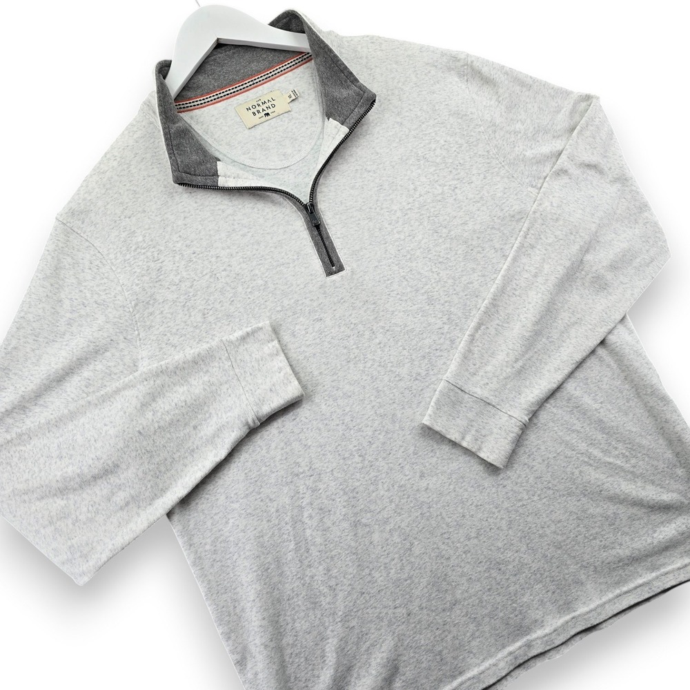 The Normal Brand Men XL Gray Cotton Blend Quarter Zip Pullover Sweater Heathered